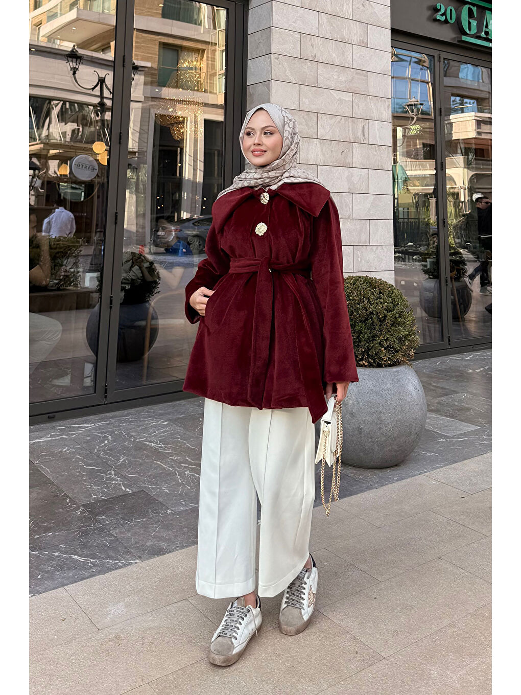 Kadın Kruvaze Yaka Pelüş Ceket Bordo-4