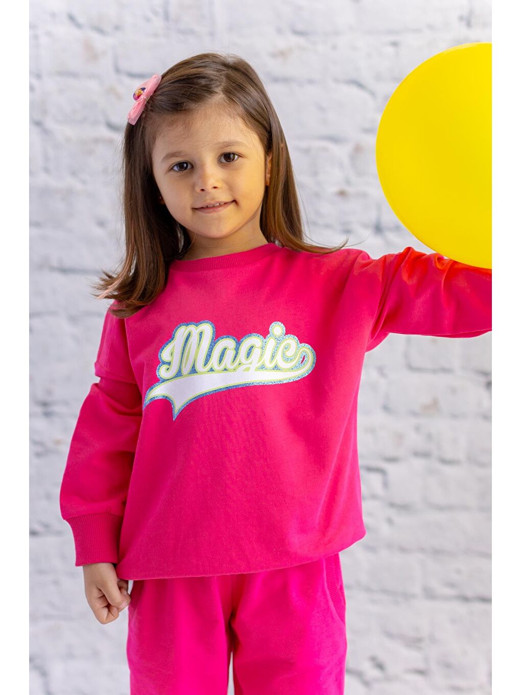 Fuşya Kız Çocuk Sim Baskılı Basic Sweatshirt - Fusya-1