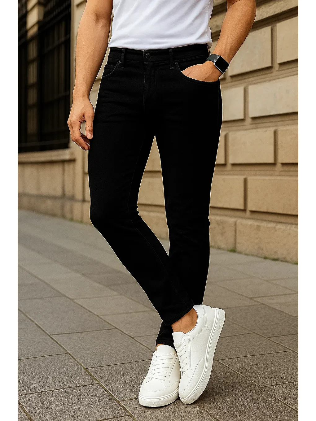 Erkek Dar Paça Trend Comfort Siyah Jean Pantolon-2