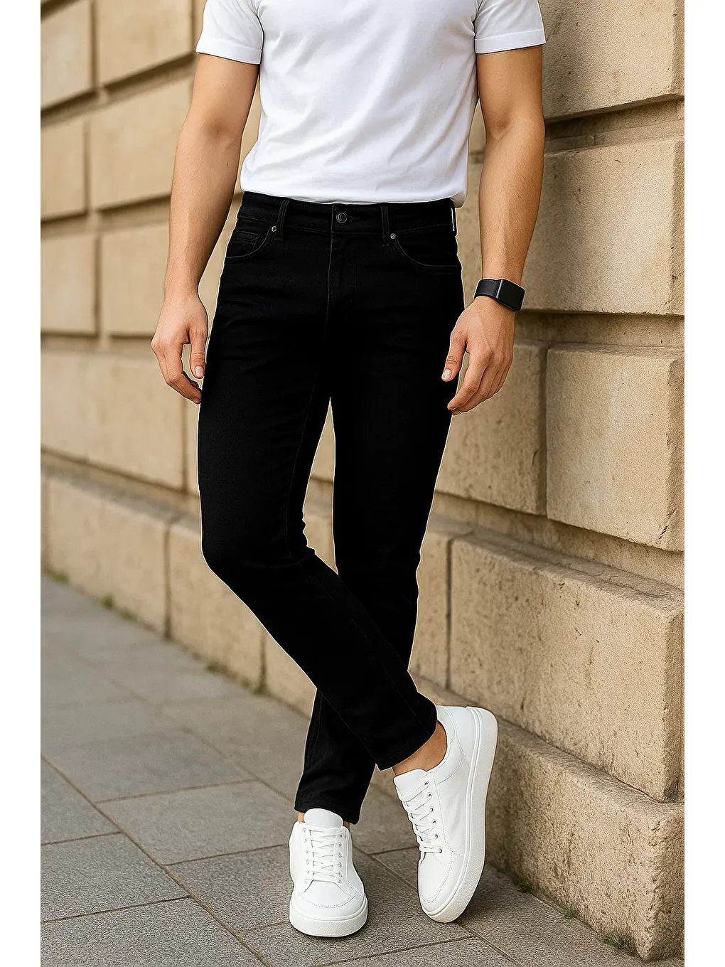 Erkek Dar Paça Trend Comfort Siyah Jean Pantolon-3