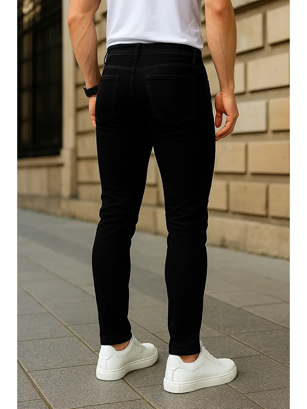 Erkek Dar Paça Trend Comfort Siyah Jean Pantolon-4