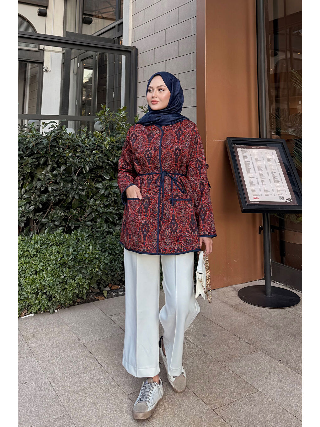 Kahverengi Kadın Etnik Desen Ceket Kiremit-1