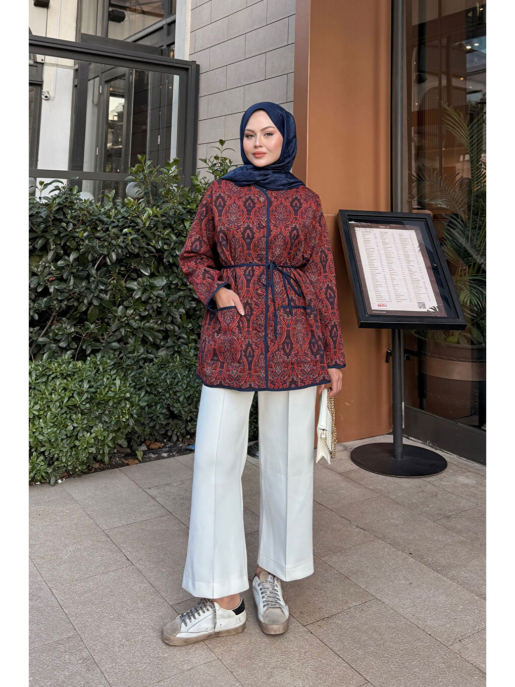 Kahverengi Kadın Etnik Desen Ceket Kiremit-2