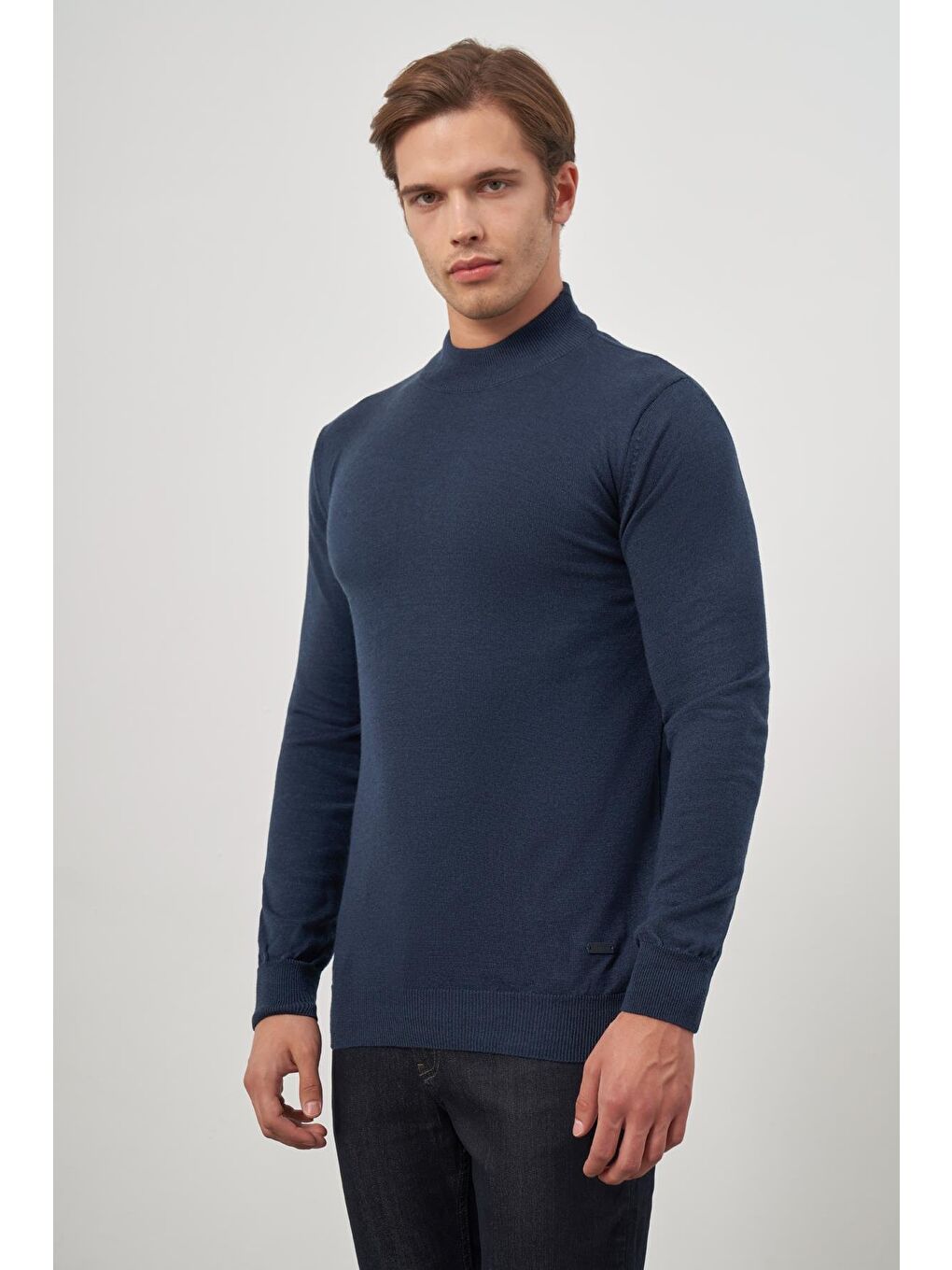 İndigo Mavi Uzun Kol Düz Örme Yarım Balıkçı Yaka Classic Comfort Fit Triko 1012245001