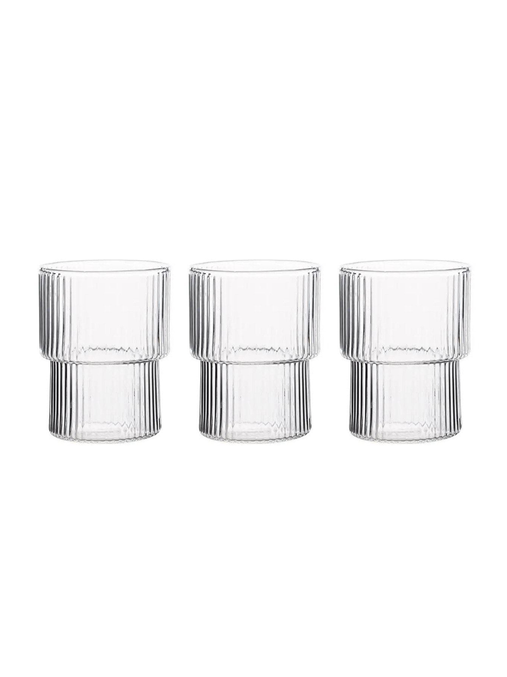 Renksiz Çizgili Tasarım Isıya Dayanıklı Meşrubat Bardağı 300 ml - 3 Adet - 2232