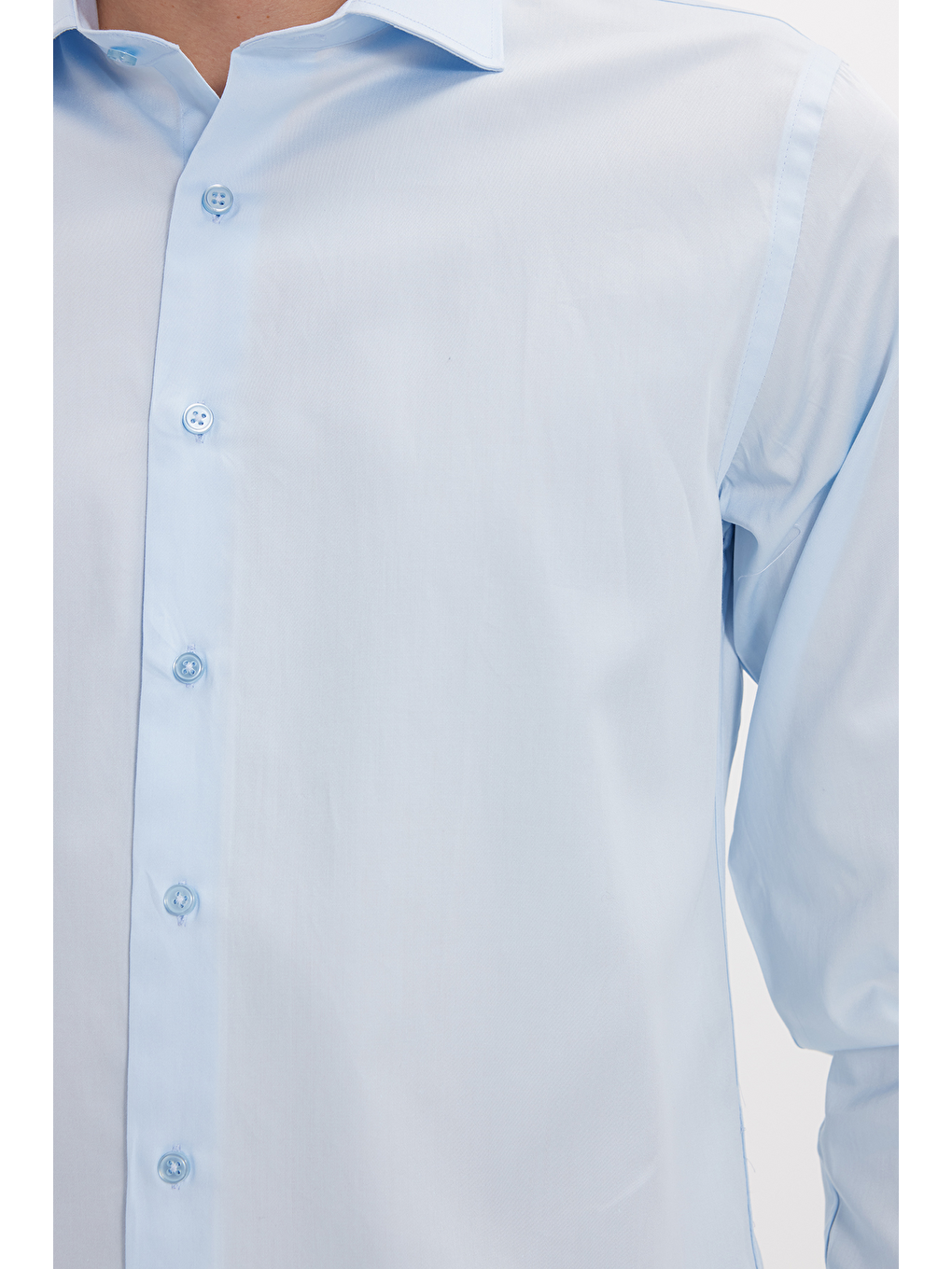 Erkek Slim Fit Dar Kesim %100 Pamuk Pamuk Saten Premium Seri Mavi Gömlek-5