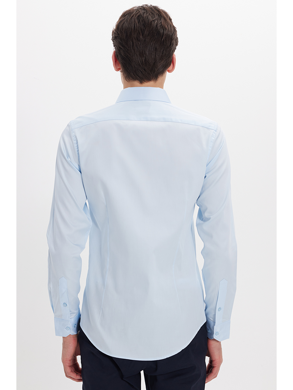 Erkek Slim Fit Dar Kesim %100 Pamuk Pamuk Saten Premium Seri Mavi Gömlek-6