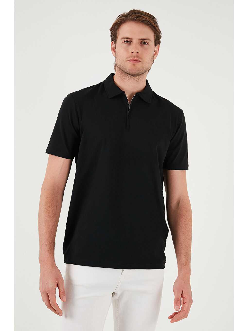 Siyah Streç Pamuklu Regular Fit Yarım Fermuarlı 3'lü Paket Polo Yaka Tişört 5902972S3-1