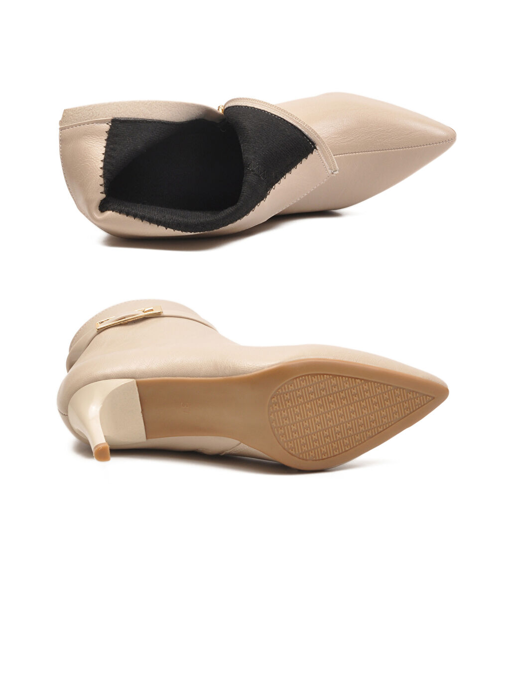 Bej İçi Polarlı İnce Topuklu Fermuarlı Kadın Bot 2611 Z-4