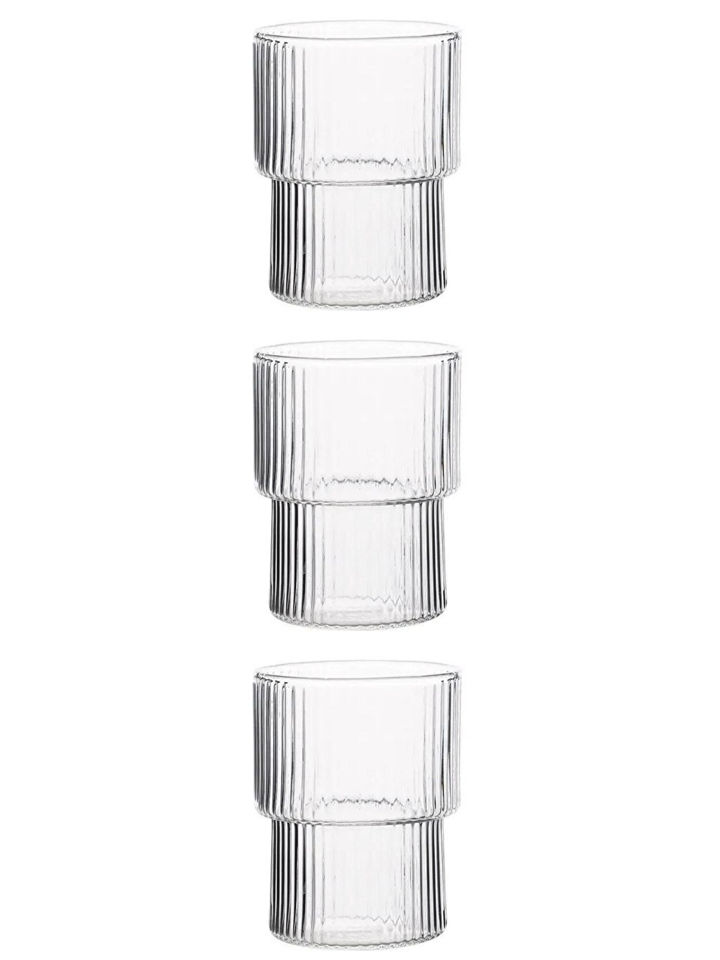 Renksiz Çizgili Tasarım Isıya Dayanıklı Meşrubat Bardağı 300 ml - 3 Adet - 2232-1