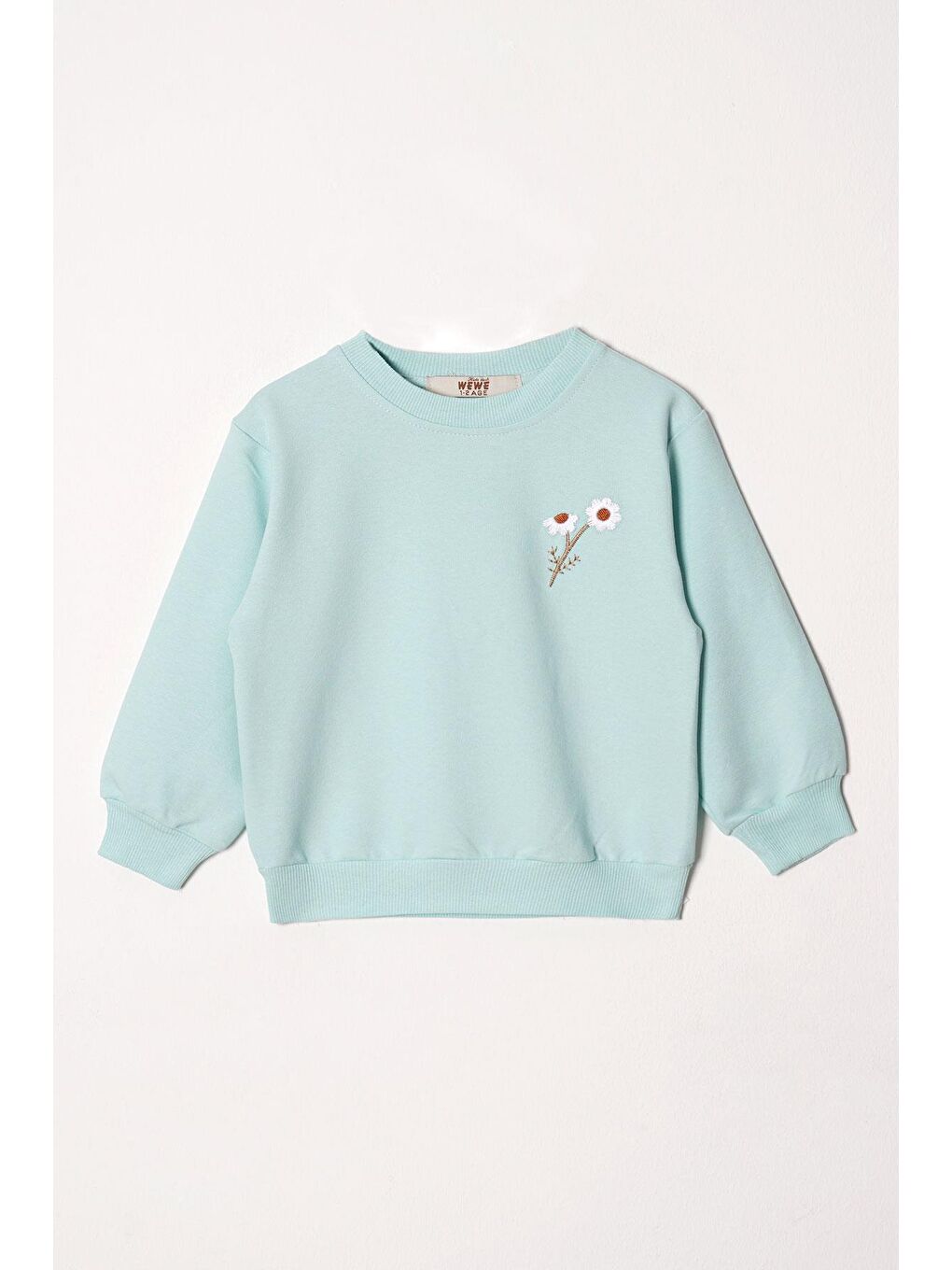 Yeşil Bisiklet Yaka Uzun Kol Papatya Nakışlı Mint Renk Kız Çocuk Eşofman Takım-1