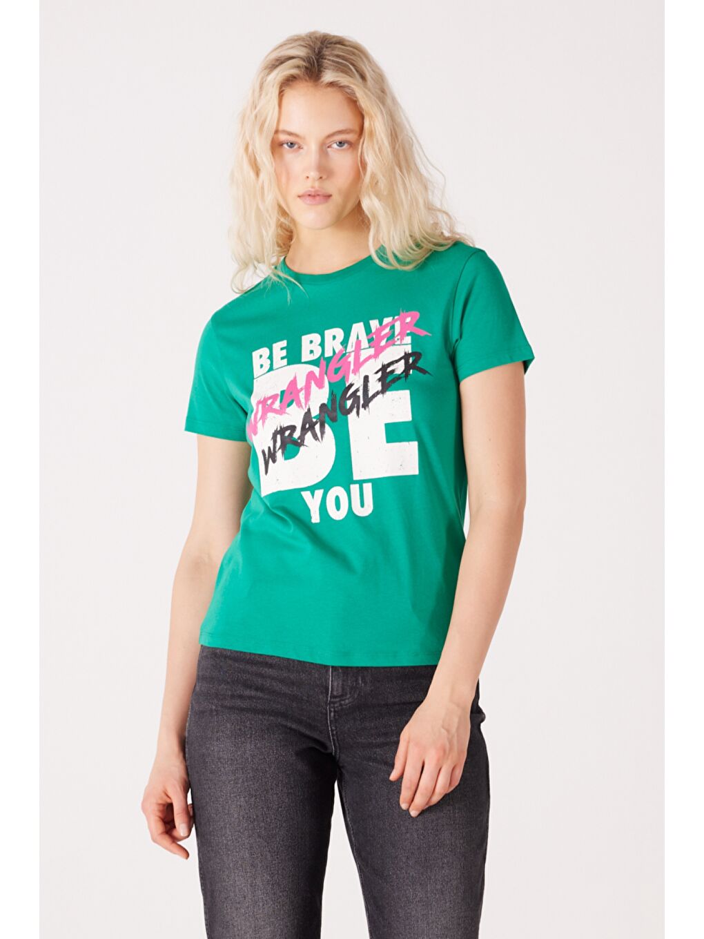 Slim Fit Dar Kesim %100 Pamuk Bisiklet Yaka Yeşil Tişört