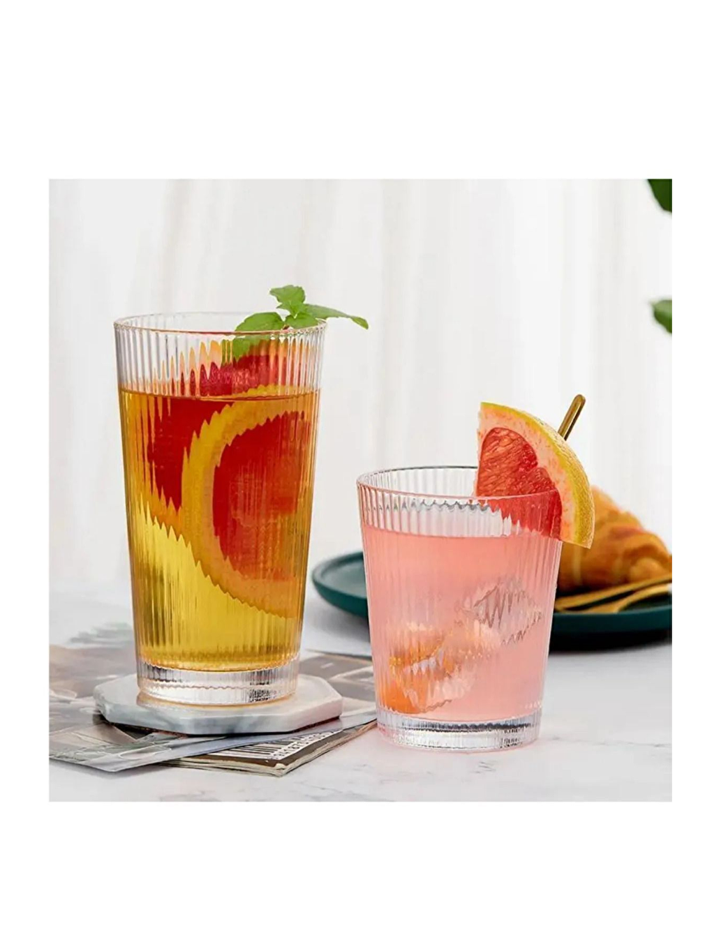 Renksiz Cam Çizgili Meşrubat Bardağı 300 ml - 3 Adet - 2440-2