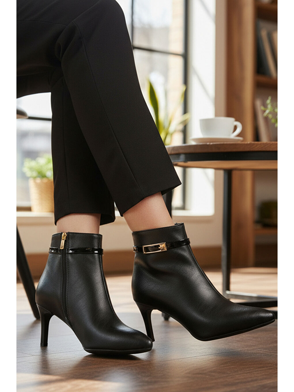 Siyah İçi Polarlı İnce Topuklu Fermuarlı Kadın Bot 2611 Z-2