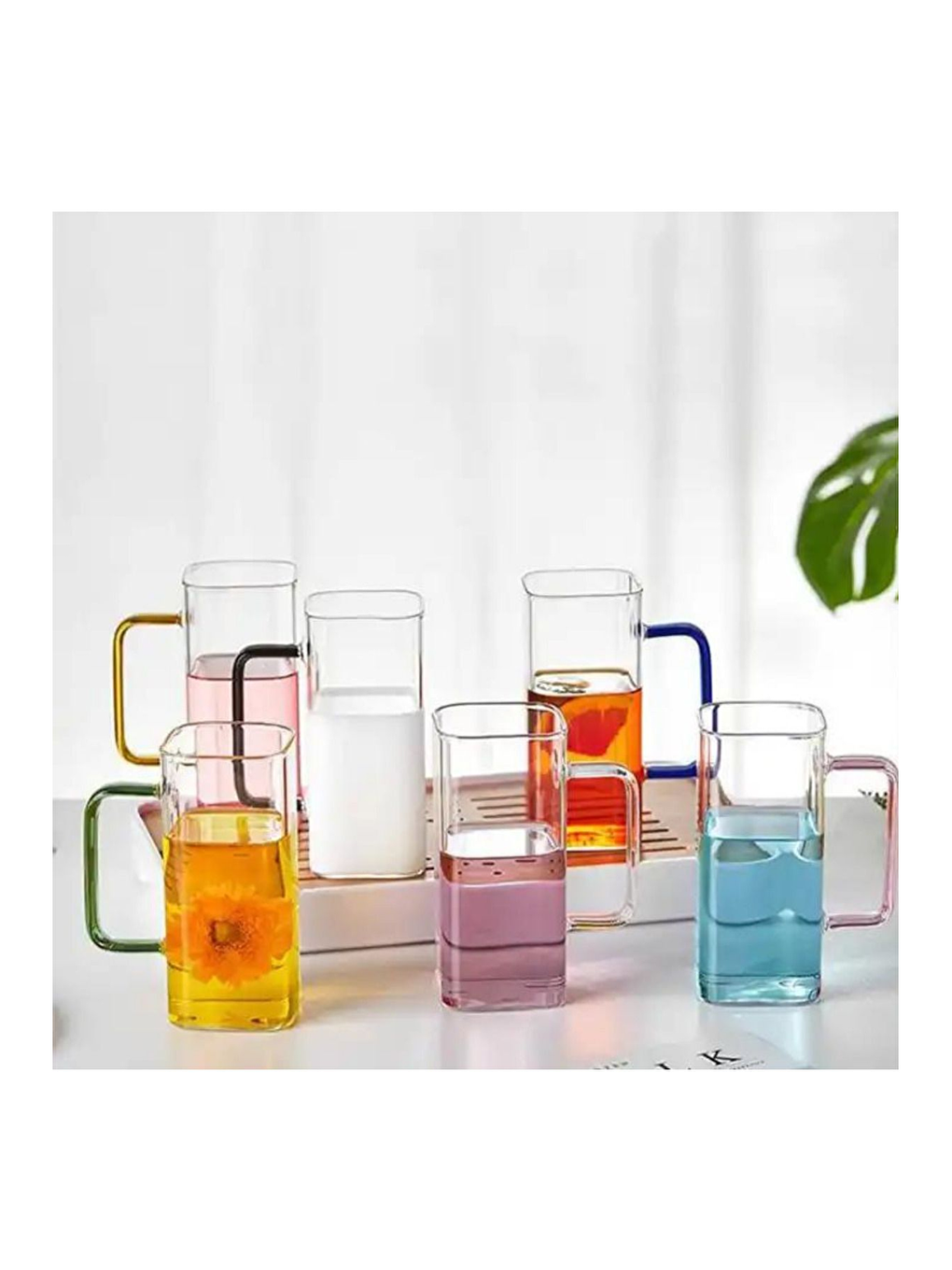 Renksiz Kare Cam Füme Kulplu Su Bardağı 350 ml 3 Adet-6