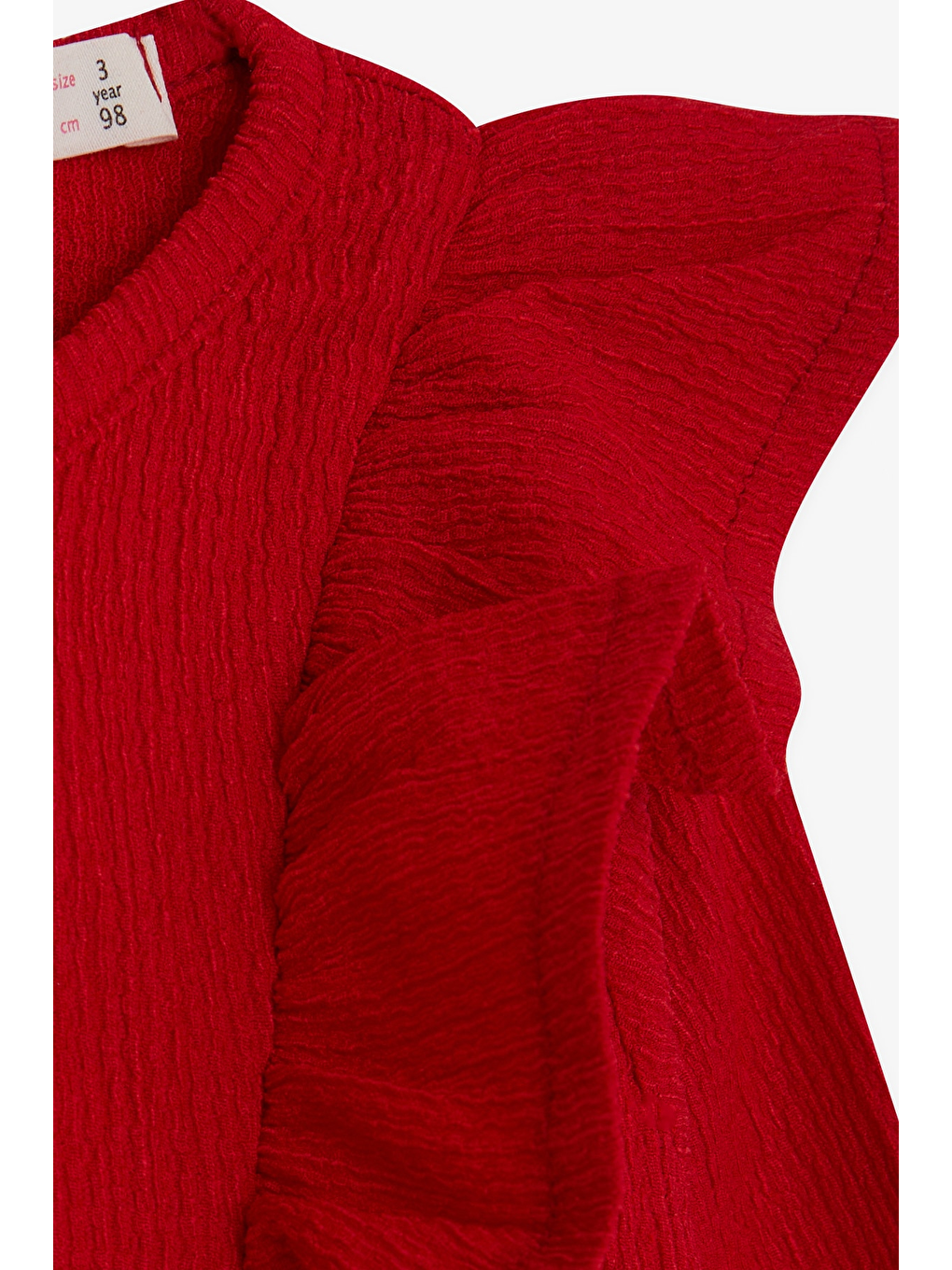 Kız Çocuk Uzun Kollu Elbise Omuzu Fırfırlı Kırmızı (3-6 Yaş)-2