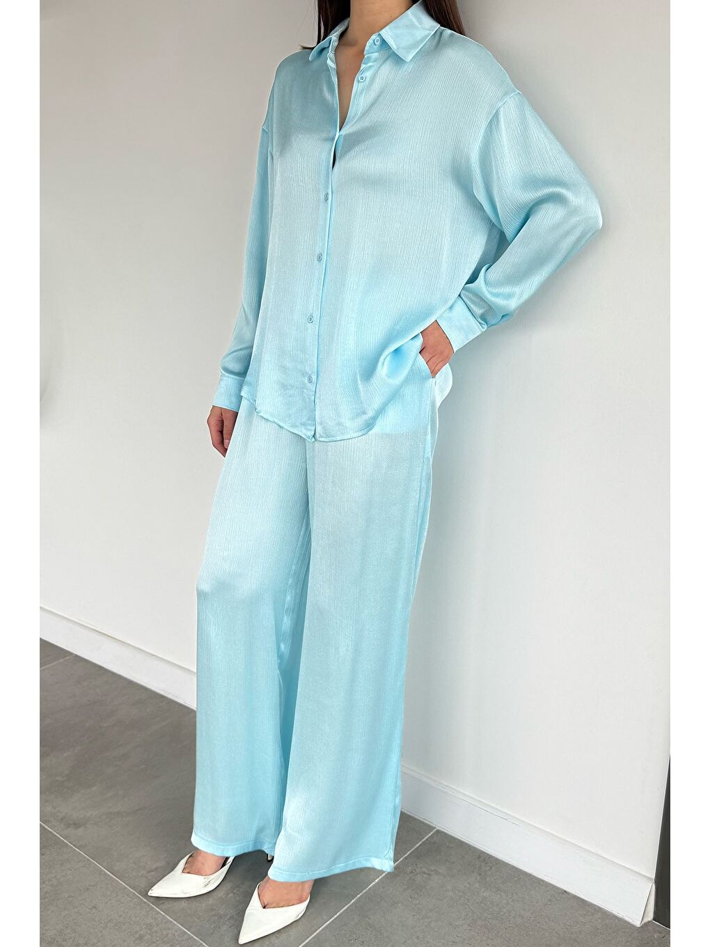 Mavi Kadın Gömlek Pantolon İkili Takım