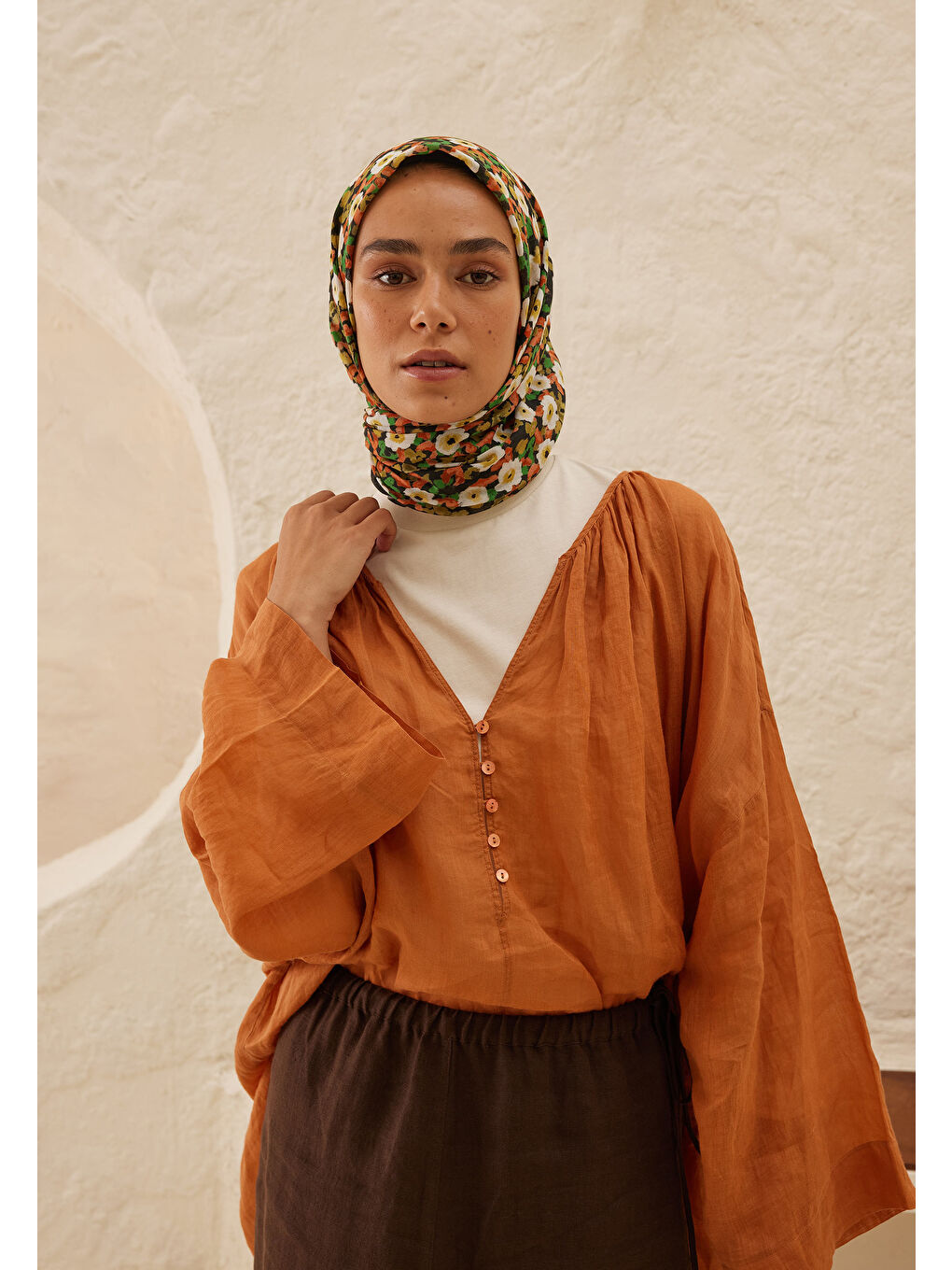 Kahverengi Serena Desen Pamuk Vual Eşarp Tarçın-1