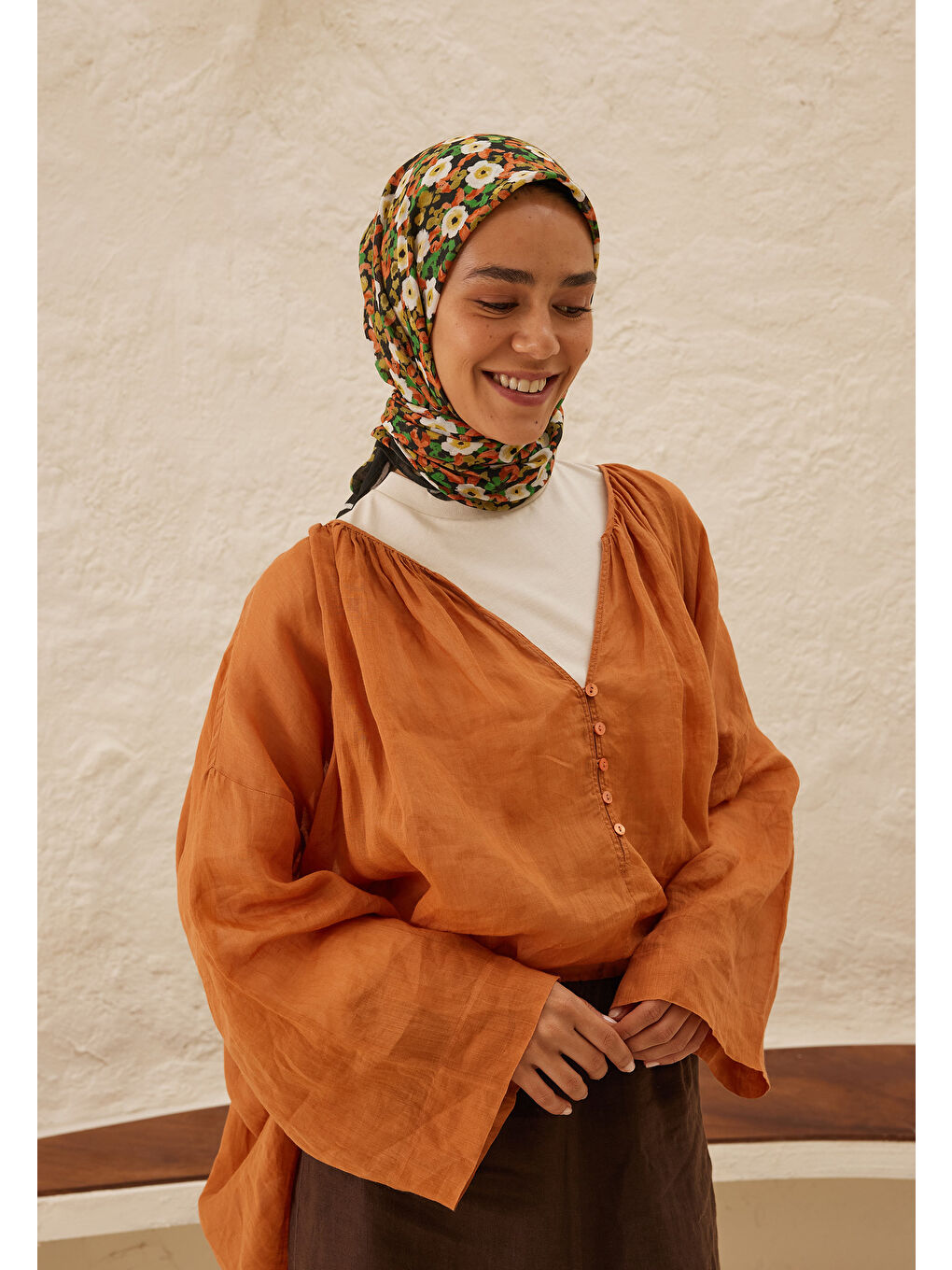 Kahverengi Serena Desen Pamuk Vual Eşarp Tarçın-2