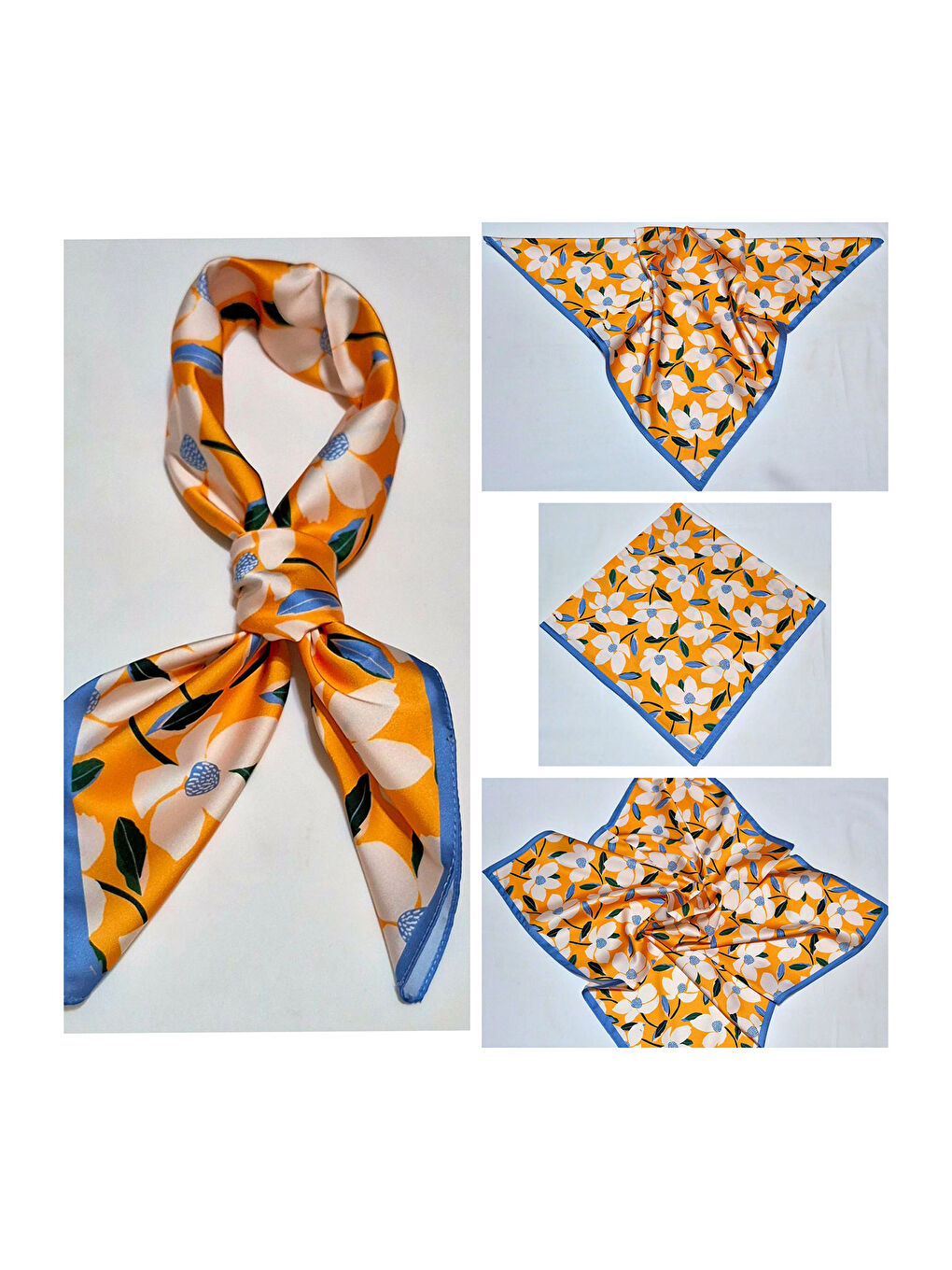Kadın Desenli Bandana Fular 010187 - Turuncu-4