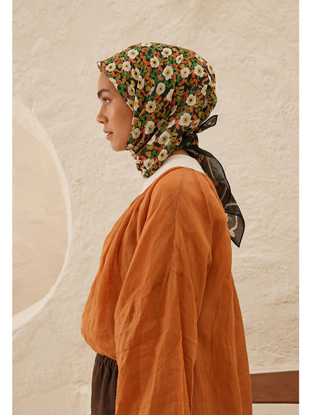 Kahverengi Serena Desen Pamuk Vual Eşarp Tarçın-3