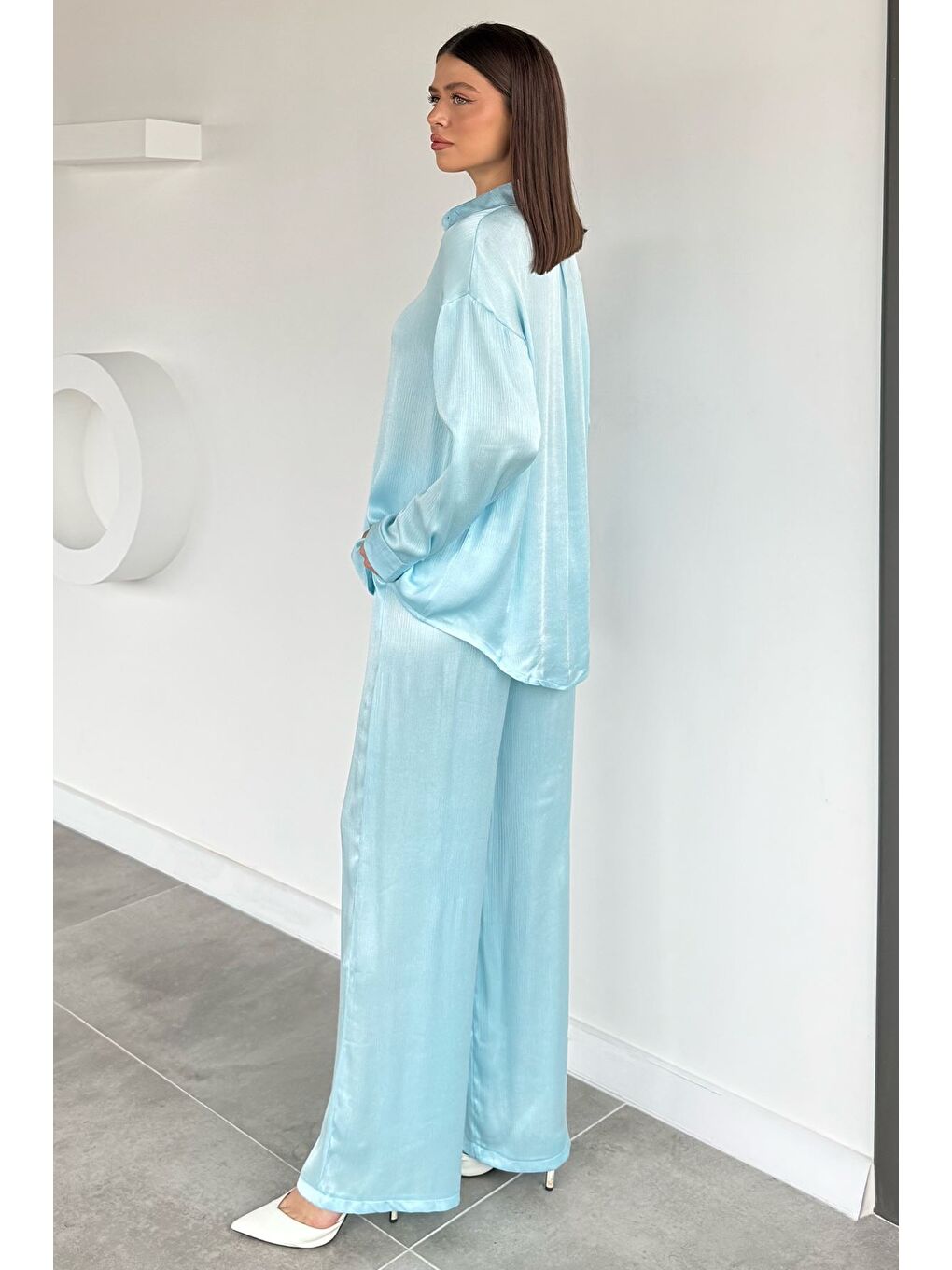 Mavi Kadın Gömlek Pantolon İkili Takım-3