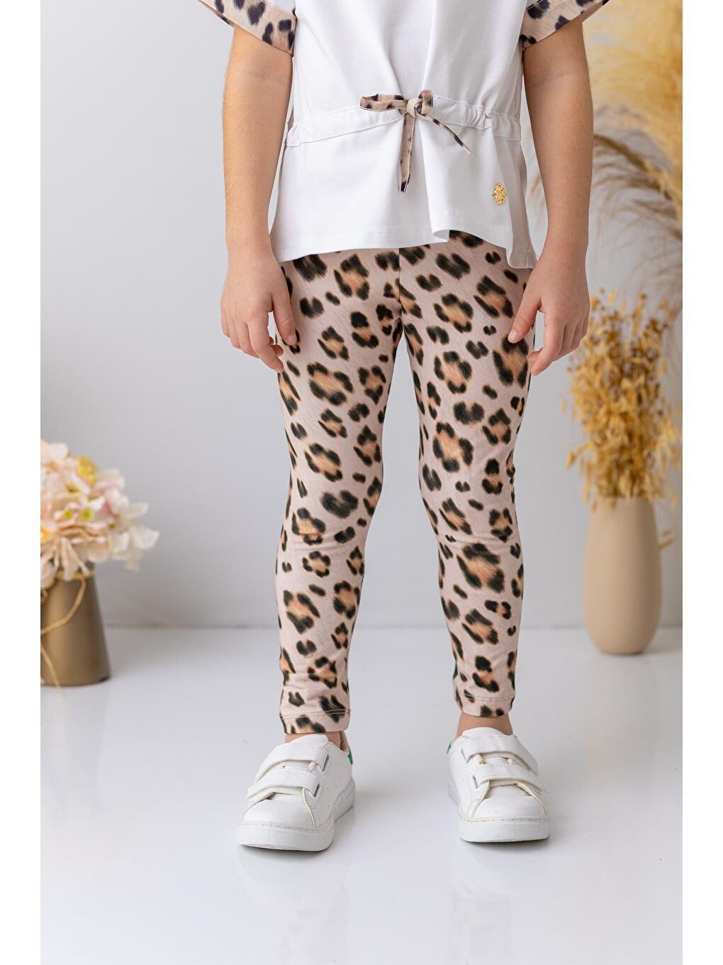 Kahverengi Kız Çocuk Leopar Desen Uzun Tayt - Leopar Desenli