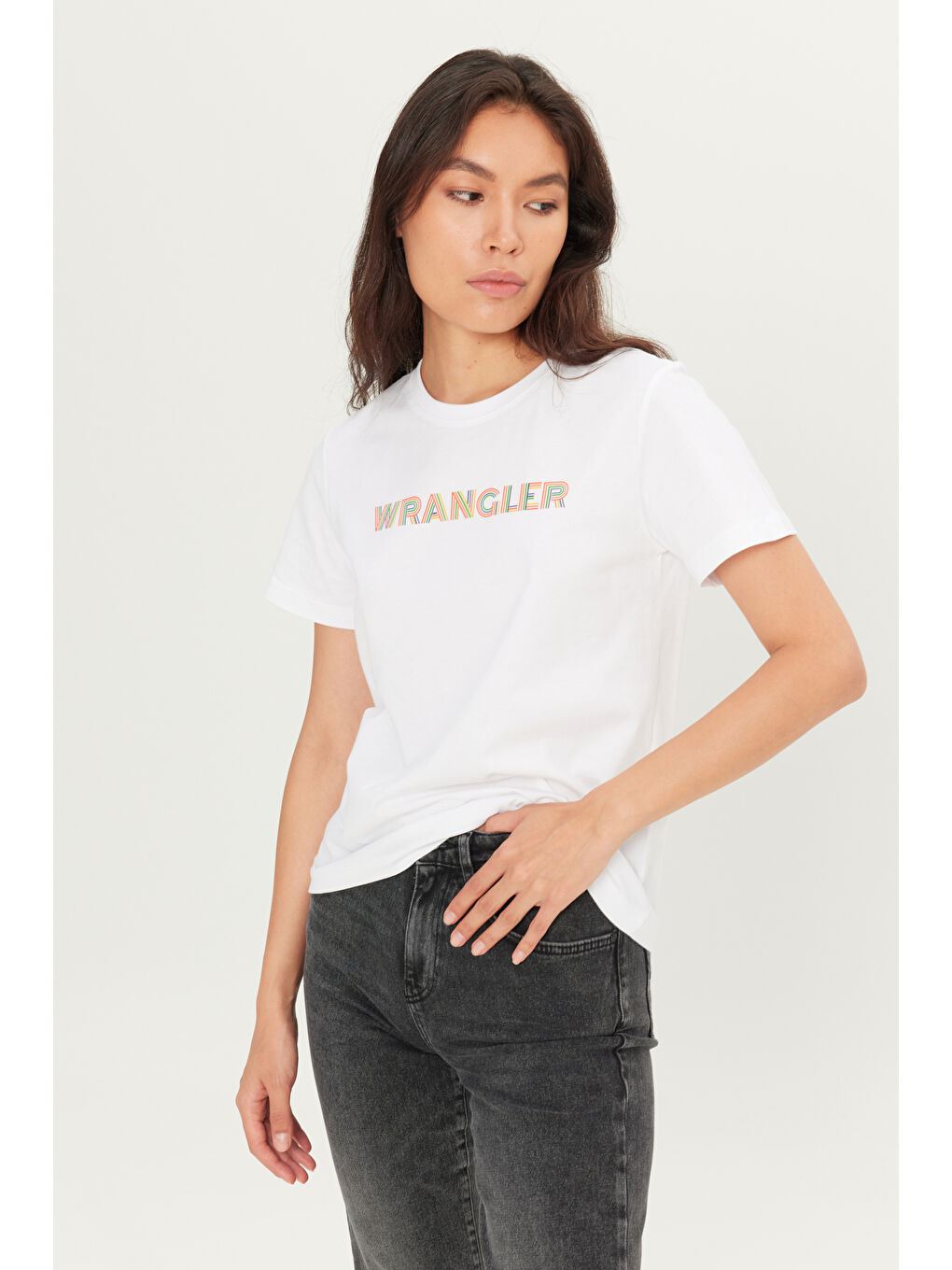 Beyaz %100 Pamuk Regular Fit Normal Kesim Bisiklet Yaka Ekru Tişört-1