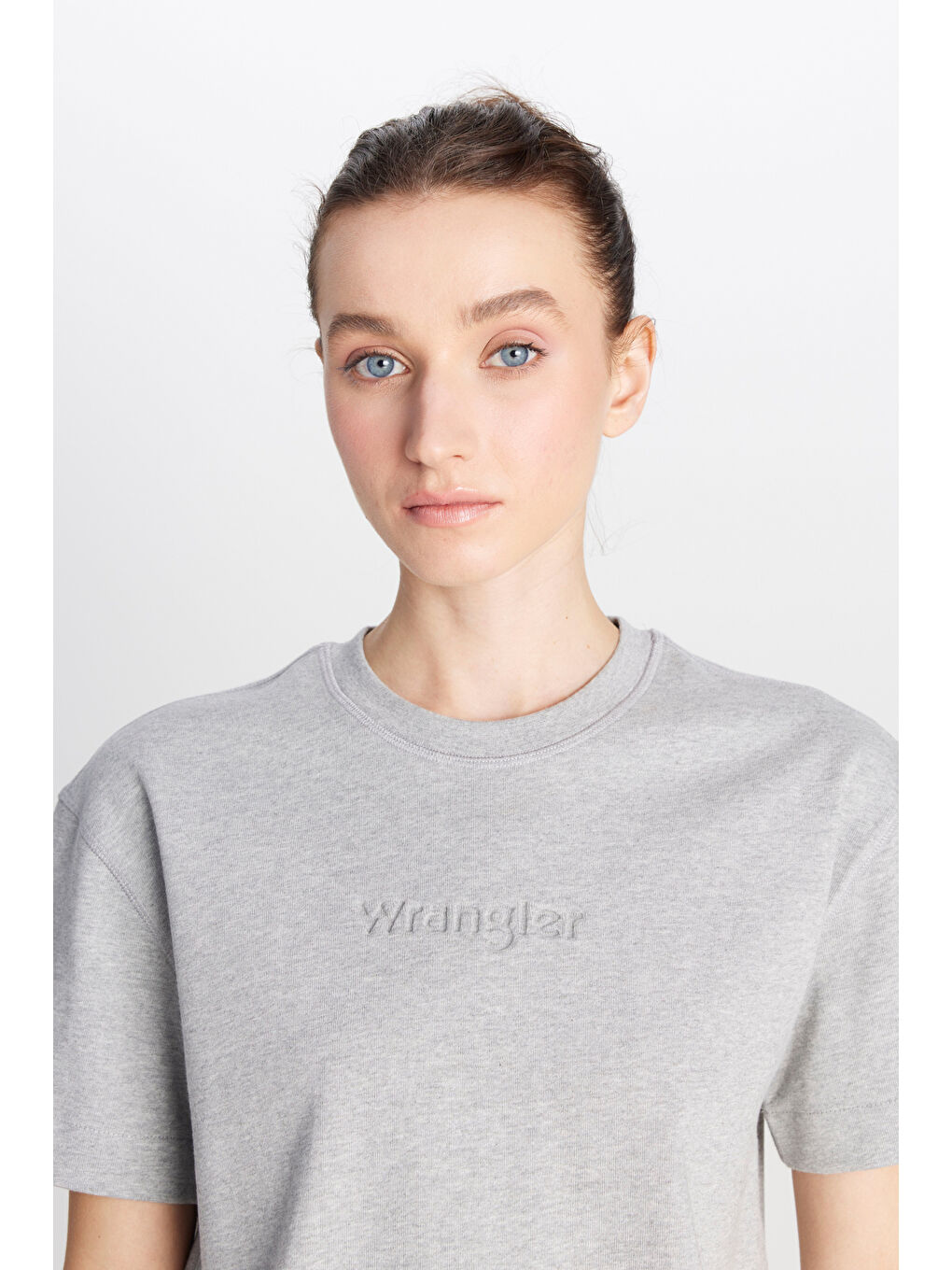 %100 Pamuk Relaxed Fit Geniş Kesim Bisiklet Yaka Gri Melanj Tişört-3