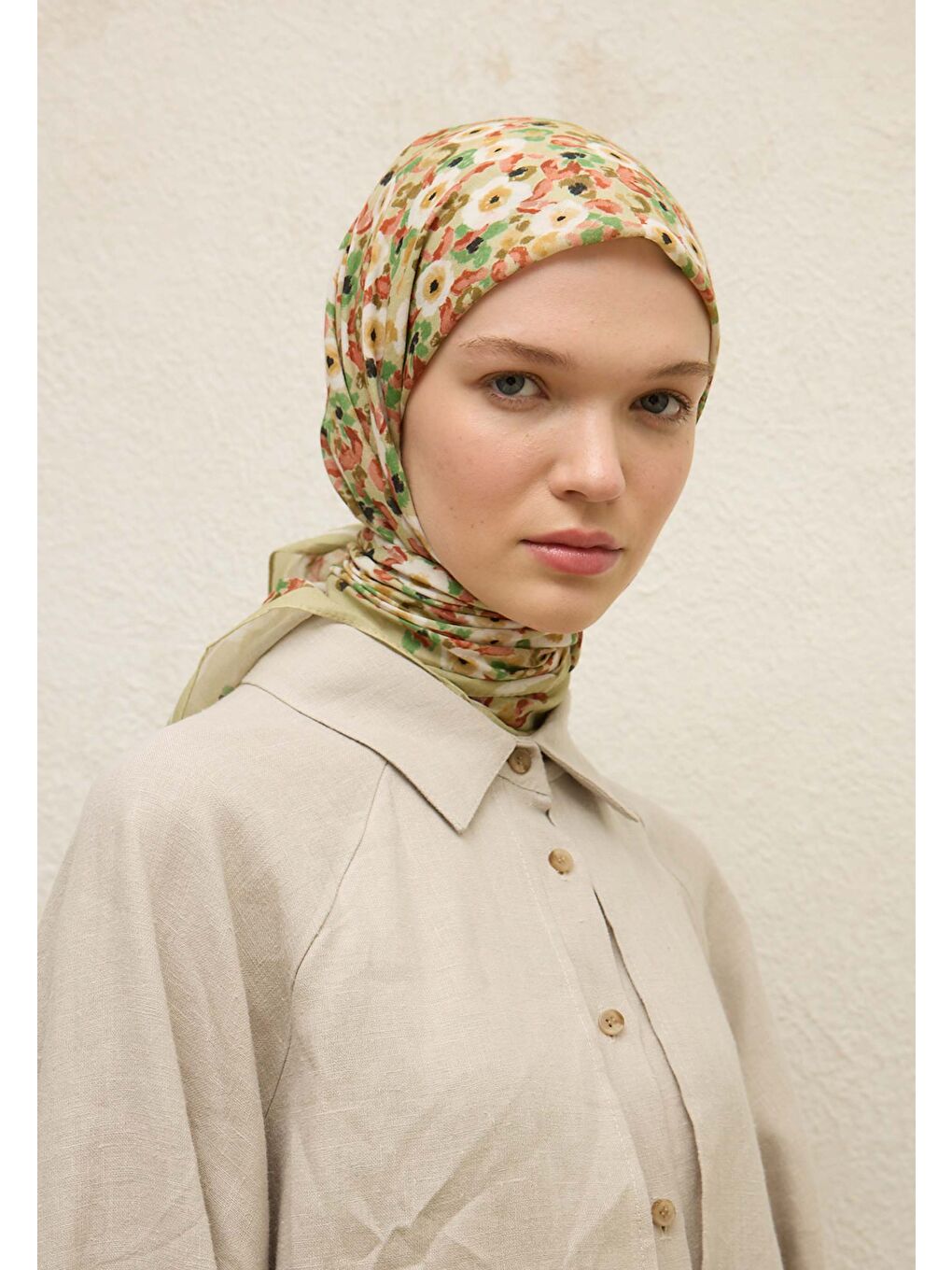 Serena Desen Pamuk Vual Eşarp Yeşil-1