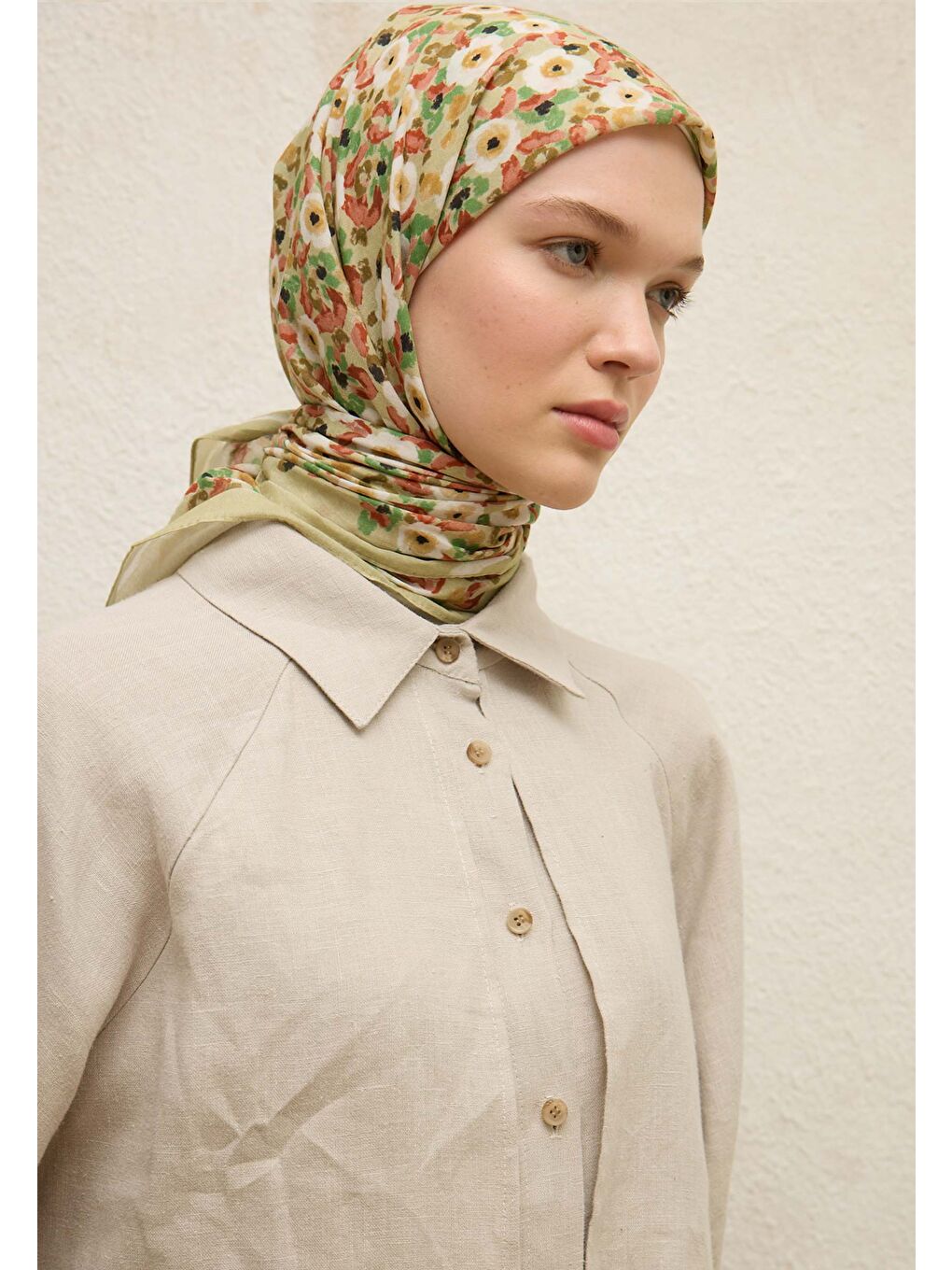 Serena Desen Pamuk Vual Eşarp Yeşil-2