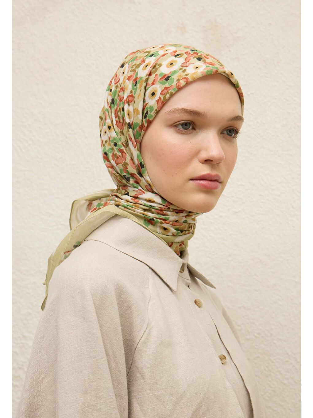 Serena Desen Pamuk Vual Eşarp Yeşil-3