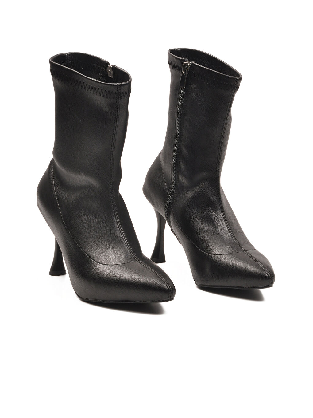 Siyah Kadın Polarlı Fermuarlı İnce Topuklu Bot 2614 Z-2