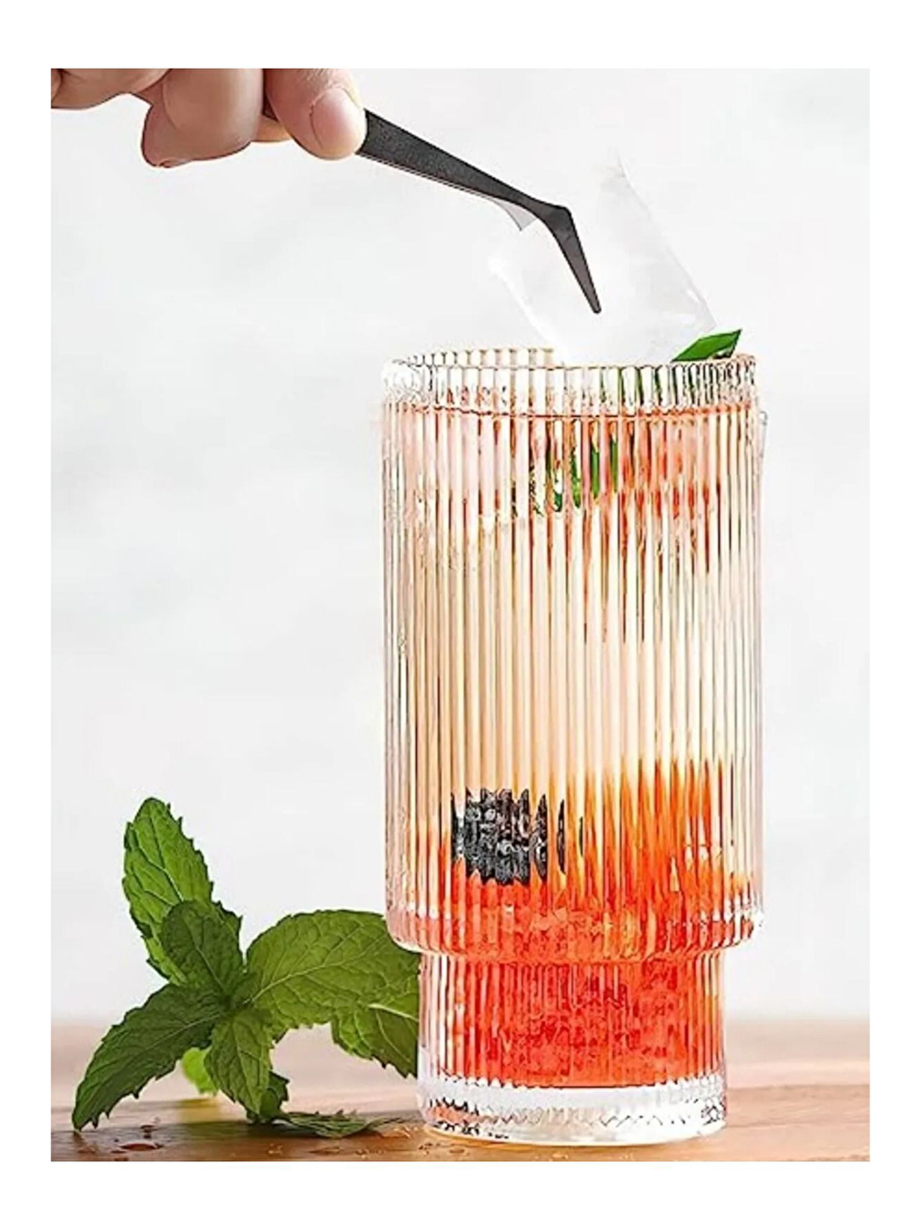 Renksiz Çizgili  Cam Bardak 400 ml 3 Adet - 2812-2