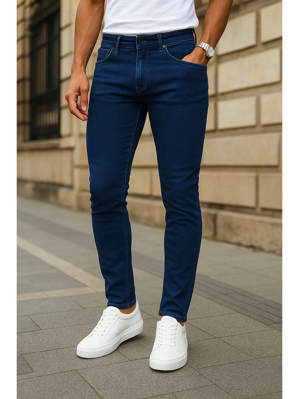 Erkek Dar Paça Trend Comfort Lacivert Jean Pantolon