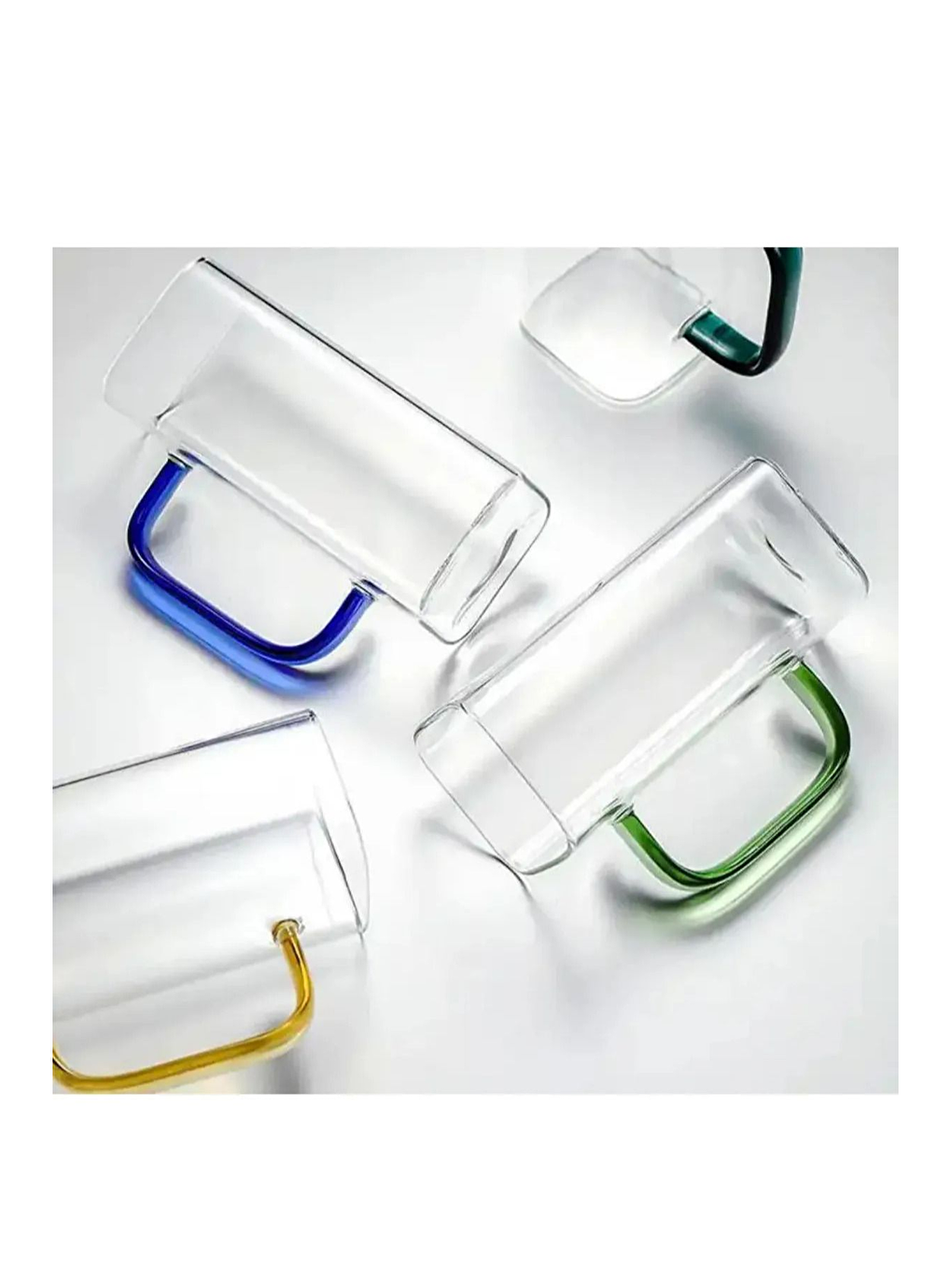 Renksiz Kare Cam Siyah Kulplu Su Bardağı 350 ml 3 Adet-2