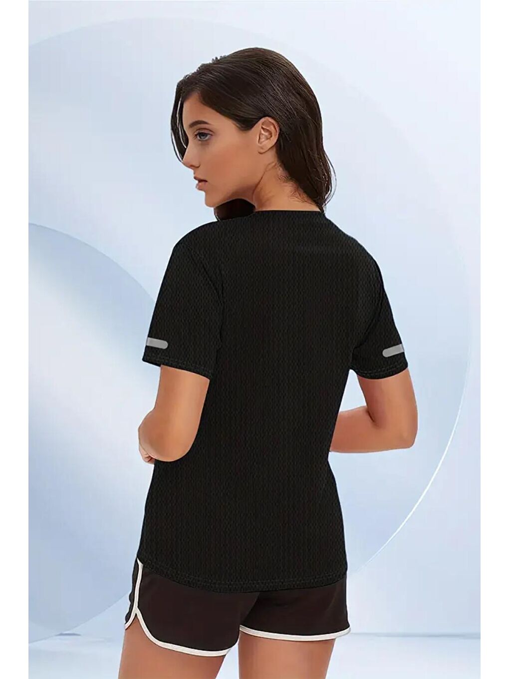 Siyah Fit Mikro Polyester Slim Fit Performans Antrenman Sporcu Kadın Tshirt-1