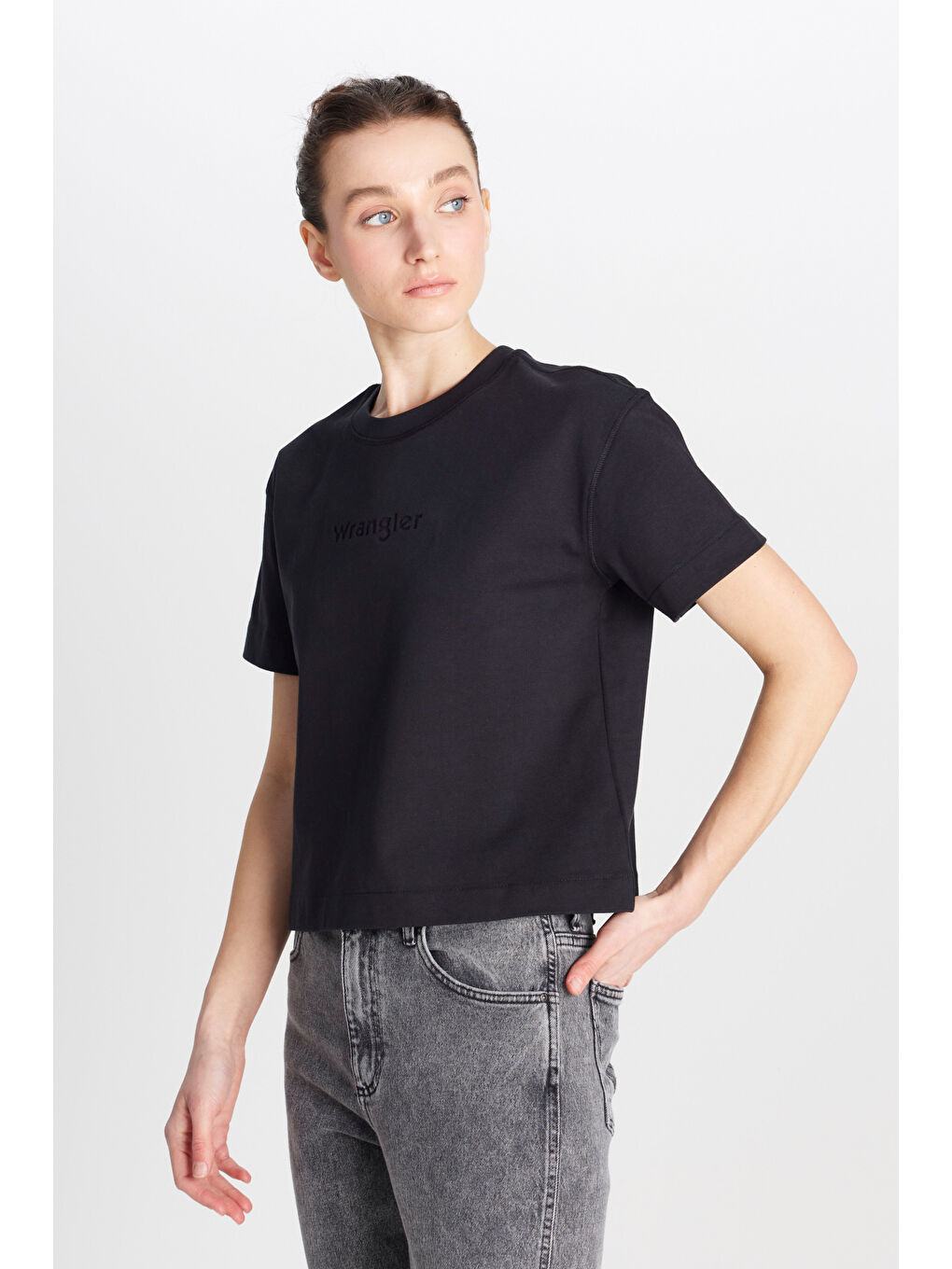 %100 Pamuk Relaxed Fit Geniş Kesim Bisiklet Yaka Siyah Tişört-1