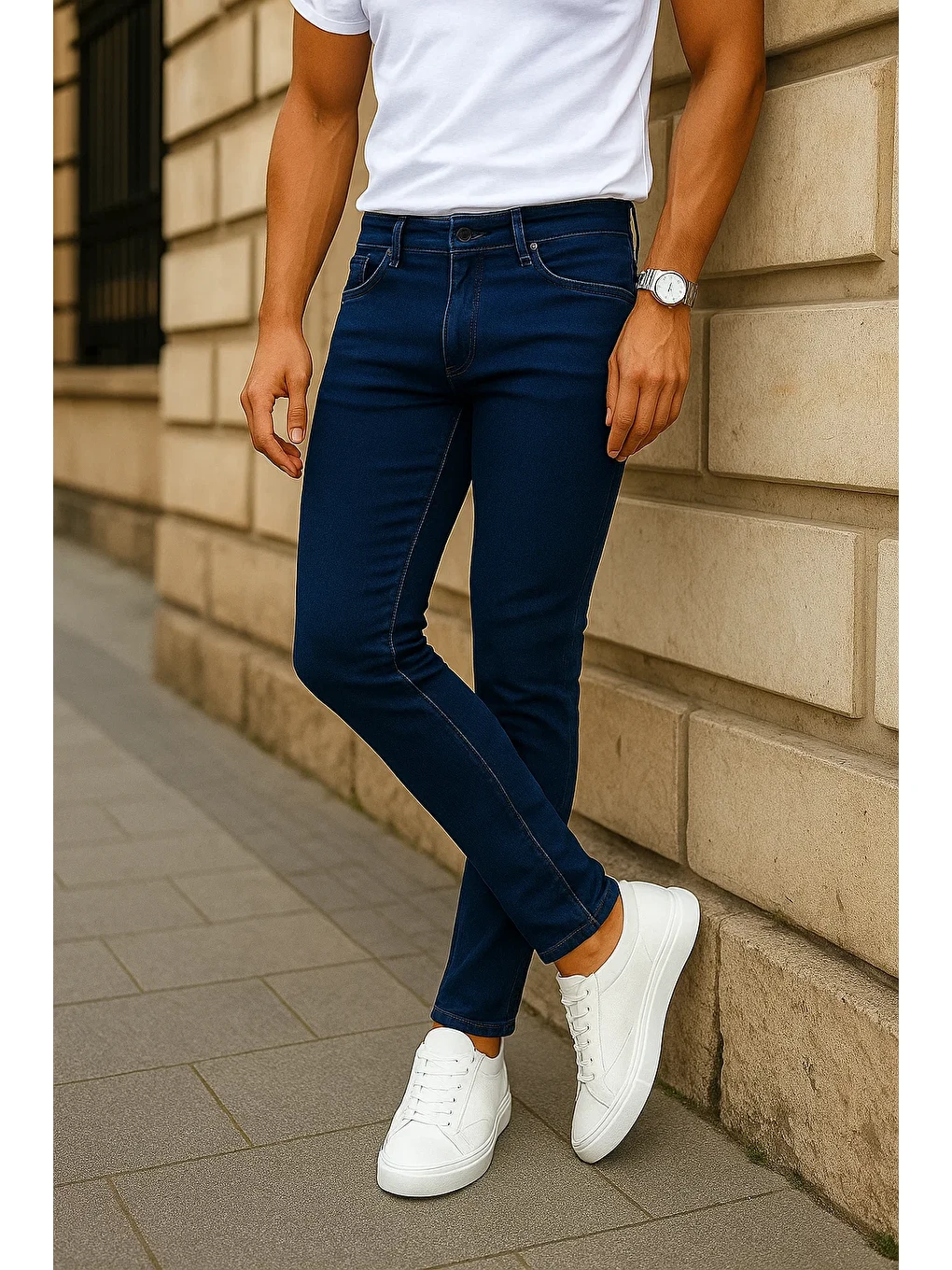 Erkek Dar Paça Trend Comfort Lacivert Jean Pantolon-2