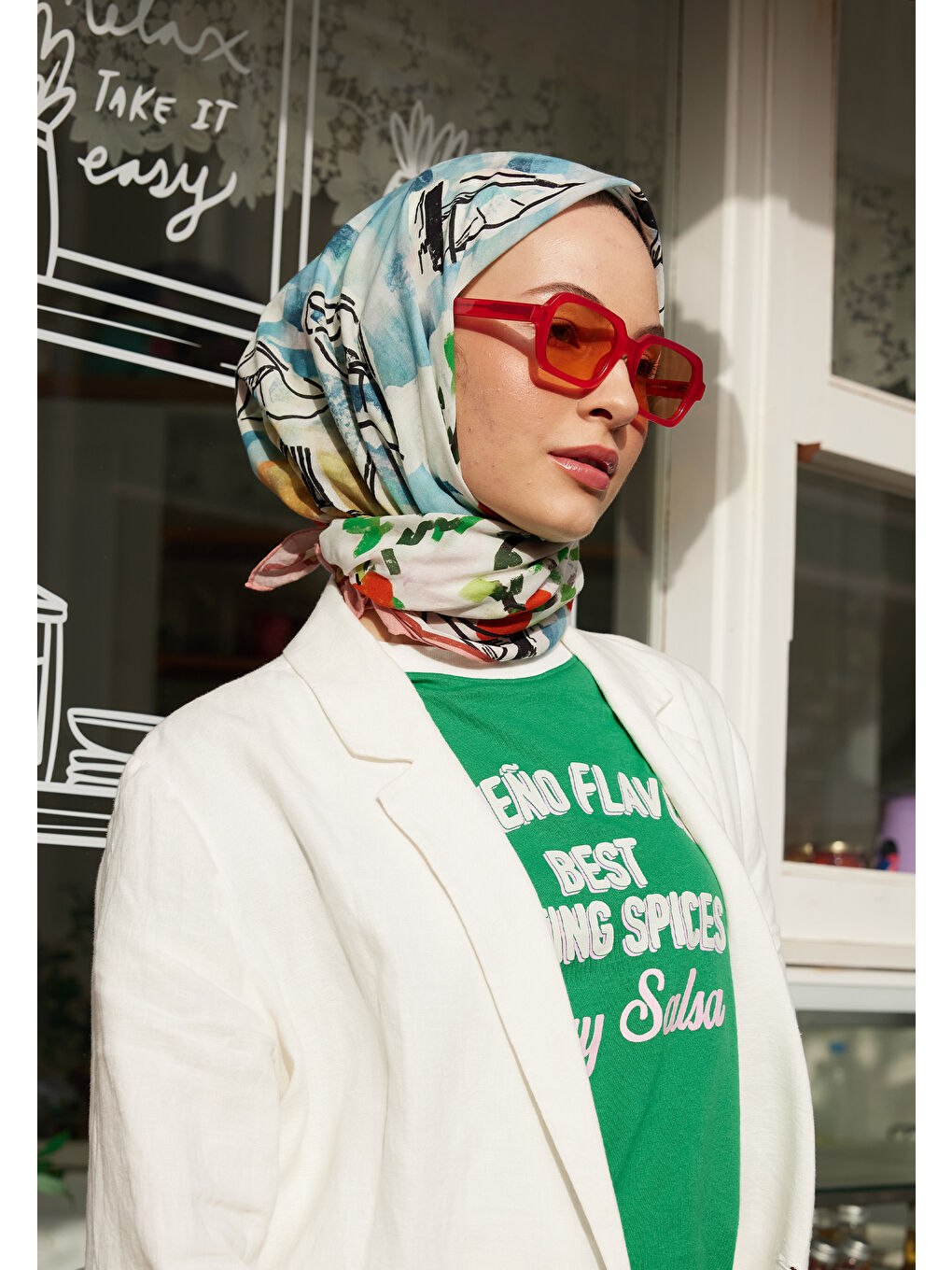 Paradise Desen Pamuk Vual Eşarp Mavi