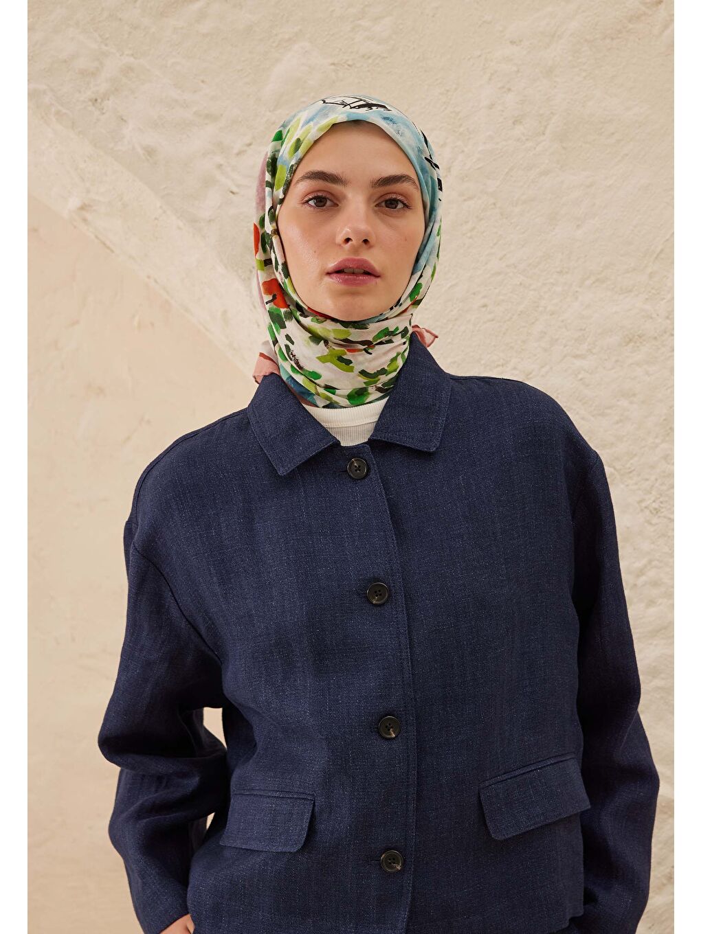 Paradise Desen Pamuk Vual Eşarp Mavi-1