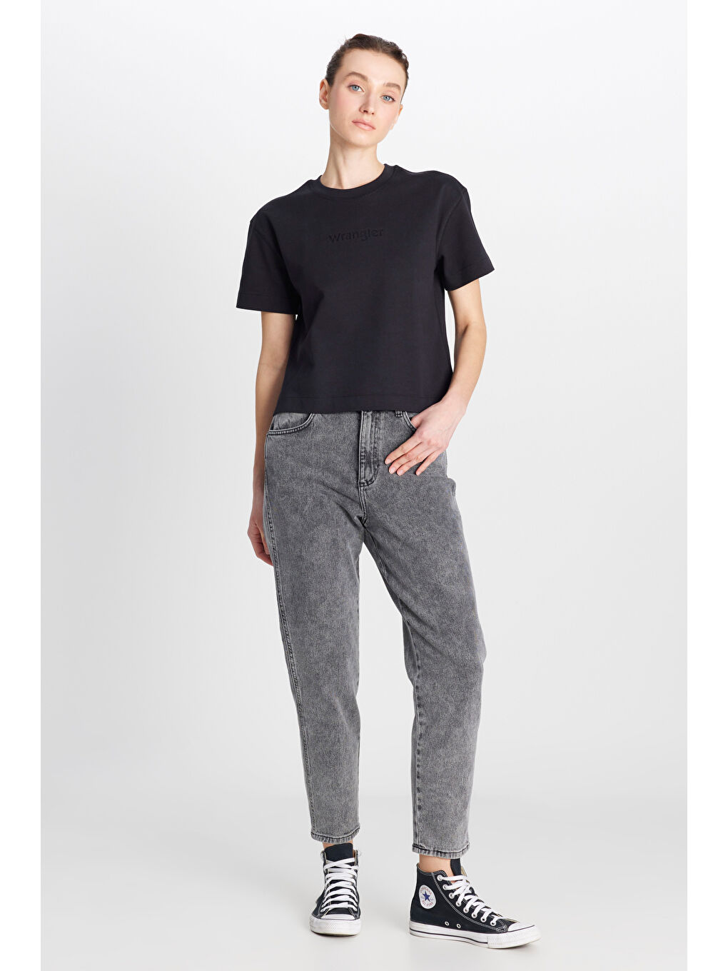 %100 Pamuk Relaxed Fit Geniş Kesim Bisiklet Yaka Siyah Tişört-2