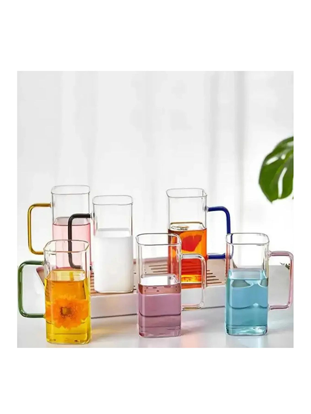 Renksiz Kare Cam Siyah Kulplu Su Bardağı 350 ml 3 Adet-3