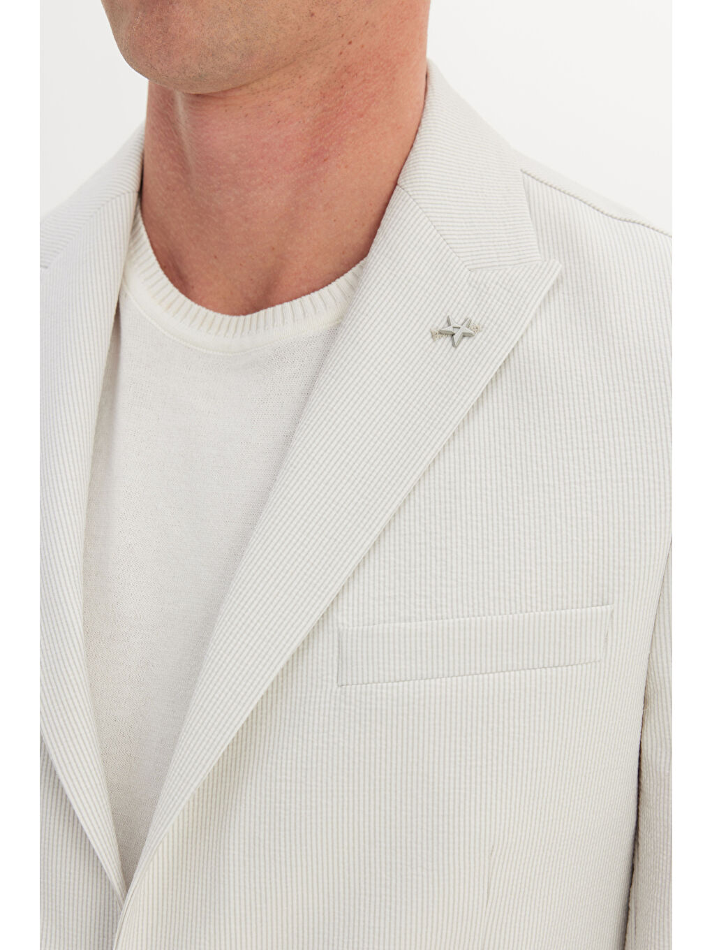 Erkek Ekru Slim Fit Dar Kesim Kırlangıç Yaka Gofre Desenli Takım Elbise-4