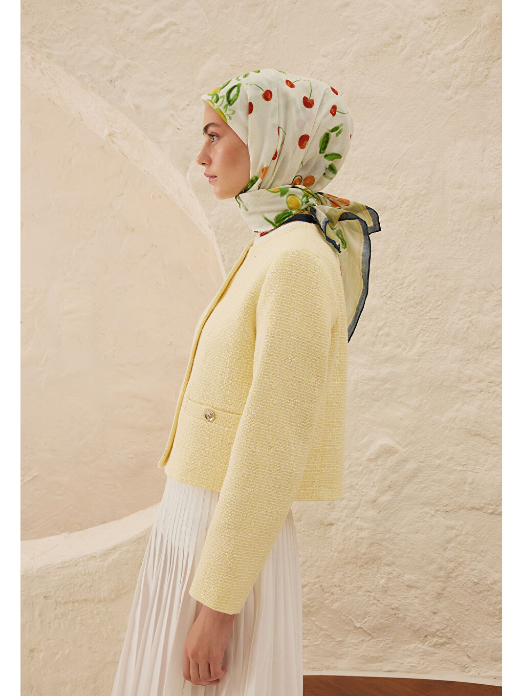 Lime Garden Desen Pamuk Vual Eşarp Yeşil-2