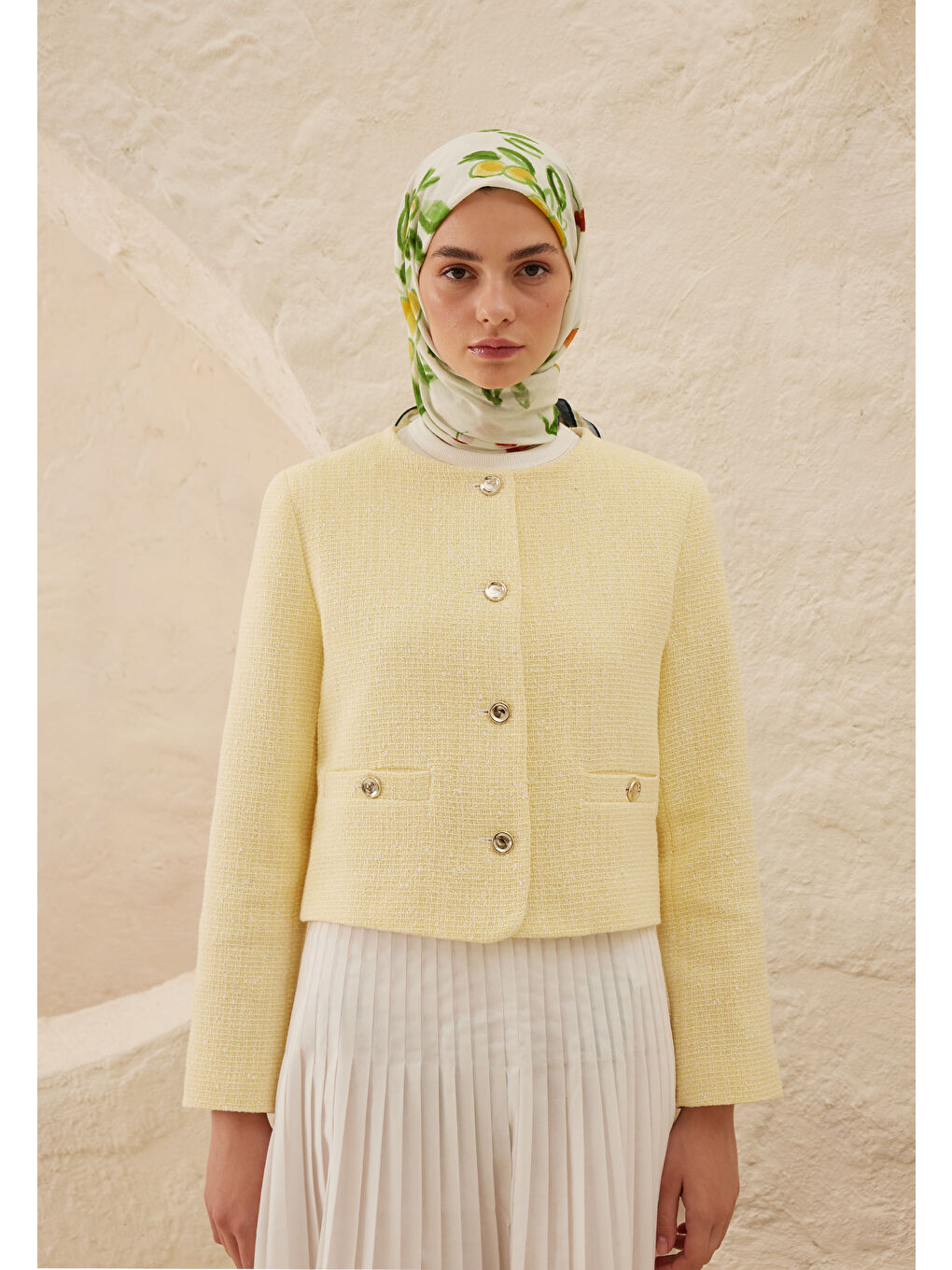 Lime Garden Desen Pamuk Vual Eşarp Yeşil-3