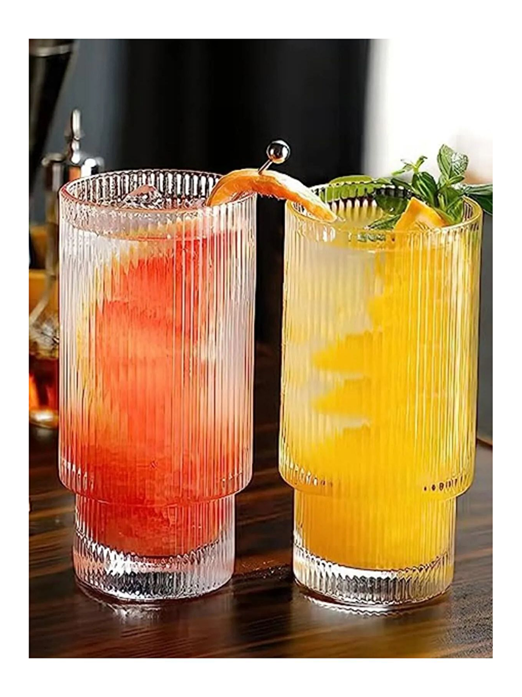 Renksiz Çizgili  Cam Bardak 400 ml 3 Adet - 2812-3