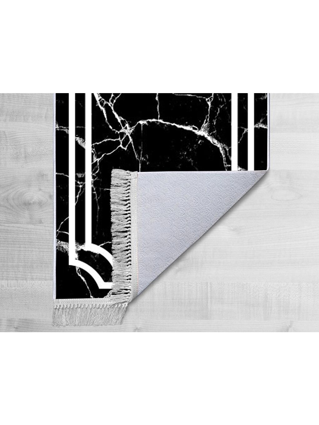 Kaymaz Taban Dijital Baskı Kadife Halı Linear Stone Siyah 180x280 Cm-1