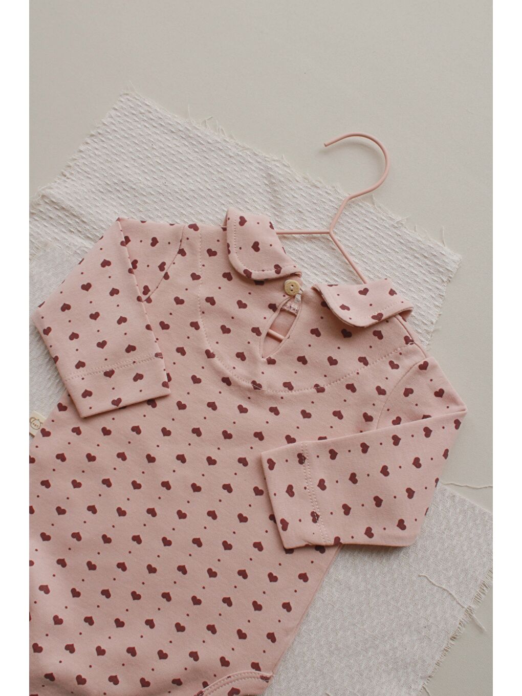Pembe Kalp Baskılı Bebe Yaka Body-2