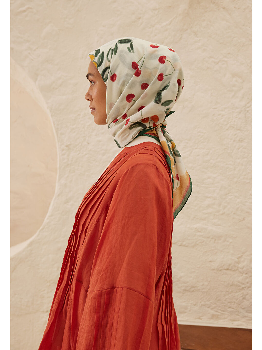 Lime Garden Desen Pamuk Vual Eşarp Turuncu-2